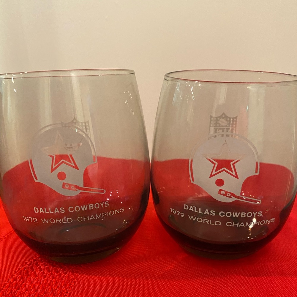 NFL Dallas COWBOYS 1972 WORLD CHAMPIONS (SET OF 2) 5” Smoke Gray Bourbon Glasses